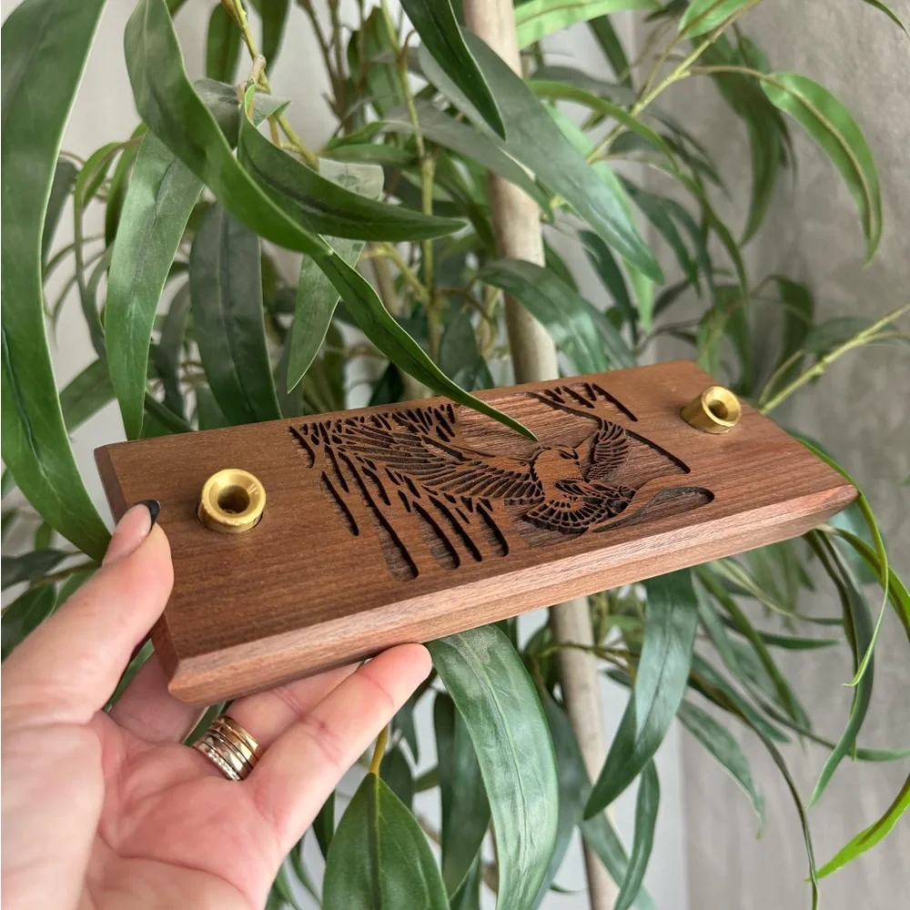 Vintage Laser Engraved Owl Pen‎ Holder • Solid Wood Desk Organizer